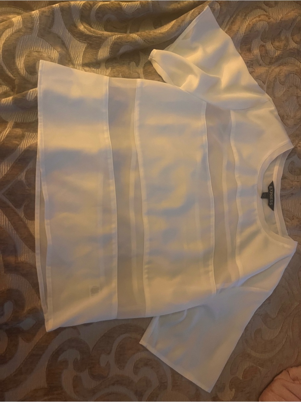 Express White Short-Sleeve Crewneck Textured Stripe Top